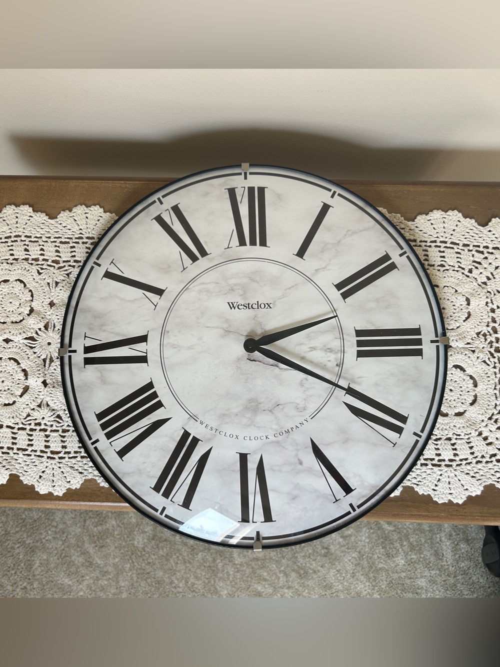 White Marble Roman Numeral Wall Clock